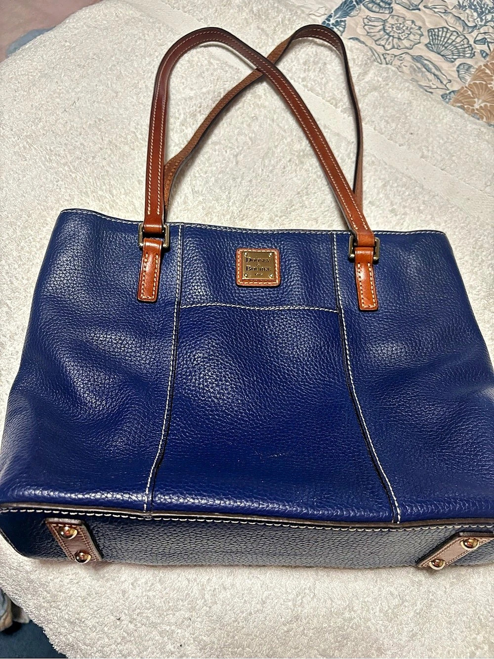 Dooney & Bourke Pebble Grain Tote Blue & Brown Leather Bag